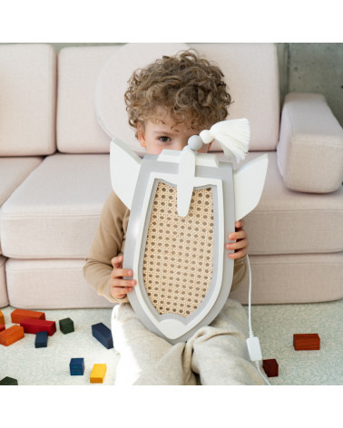 Lampe veilleuse en bois et rotin - fusée