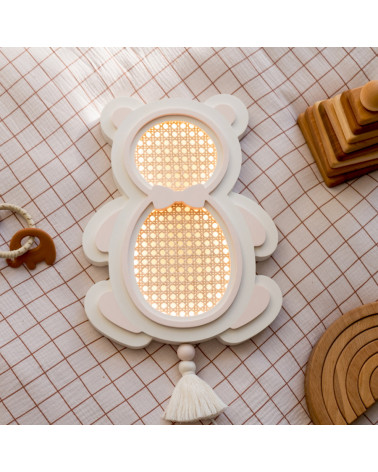 Lampe veilleuse en bois et rotin - ourson