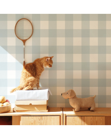 Papier peint enfant à carreaux - bleu clair