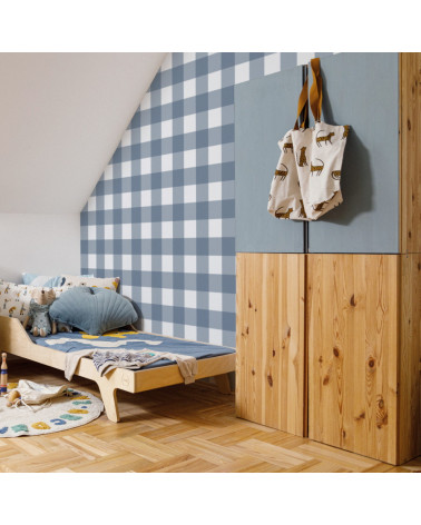Papier peint enfant à carreaux - bleu marine