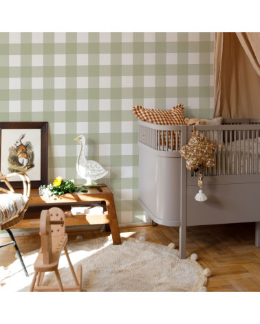 Papier peint enfant à carreaux - vert