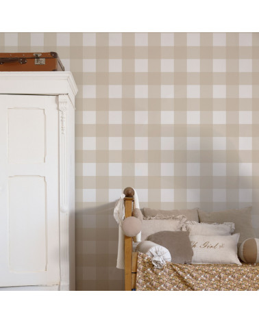 Papier peint enfant à carreaux - beige