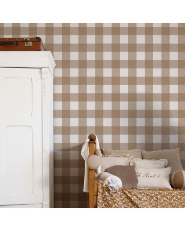 Papier peint enfant à carreaux - marron