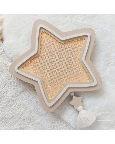 Lampe veilleuse en bois et rotin - étoile latte