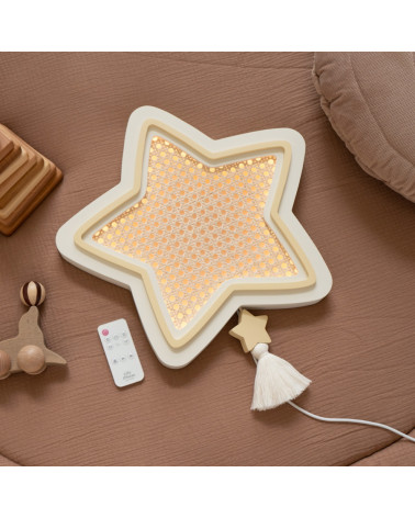 Lampe veilleuse en bois et rotin - étoile miel