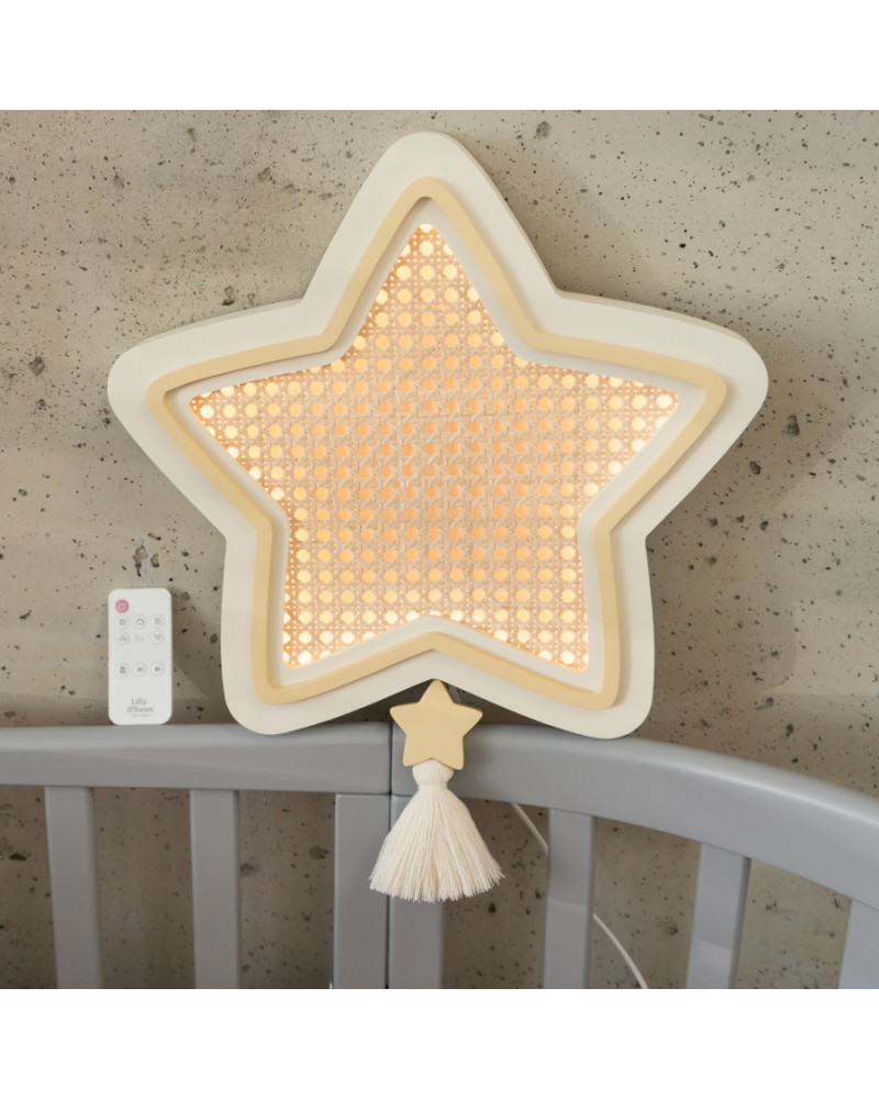 Lampe veilleuse en bois et rotin - étoile miel