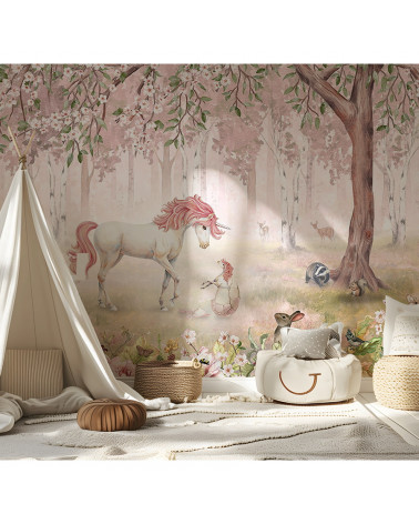 Papier peint enfant Unicorn Forest - Pink