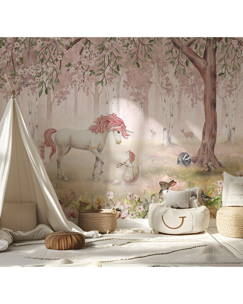 Papier peint enfant Unicorn Forest - Pink