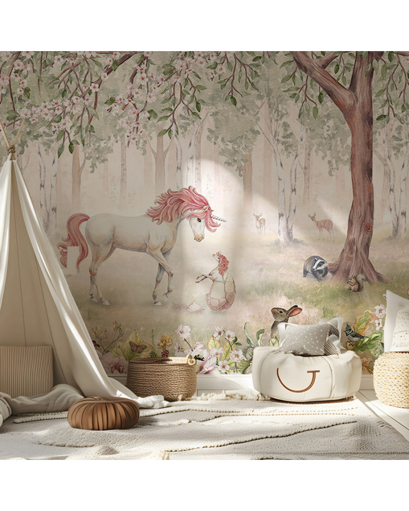 Papier peint enfant Unicorn Forest - Green