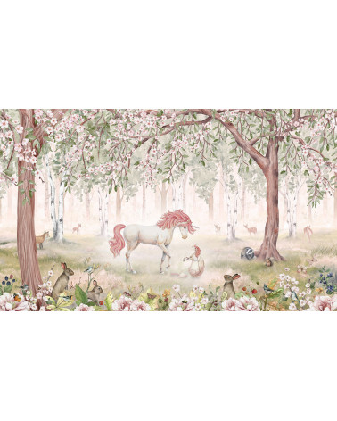 Papier peint enfant Unicorn Forest - Green