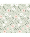 Echantillon papier peint enfant - éclosion florale fond vert - Lilipinso