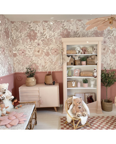 Papier peint  enfant lapins et fleurs roses