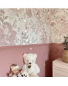 Papier peint  enfant lapins et fleurs roses