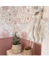 Papier peint  enfant lapins et fleurs roses