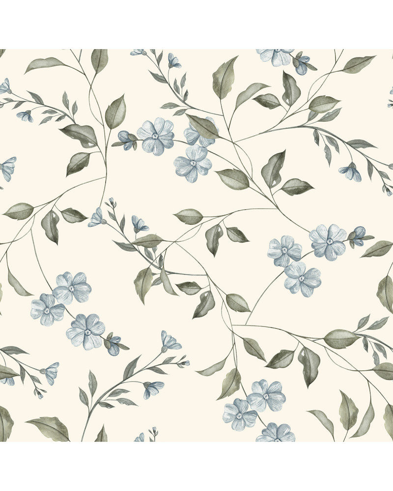 Papier peint enfant - promenade fleurie - bleu