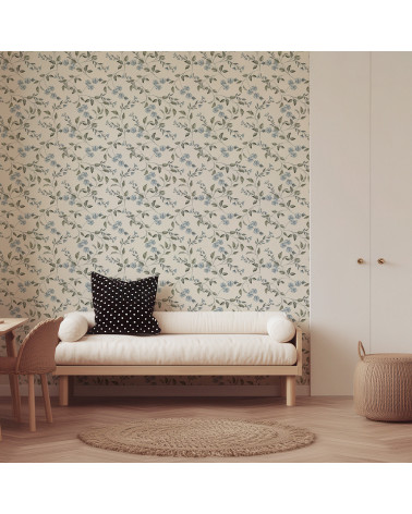 Papier peint enfant - promenade fleurie - bleu