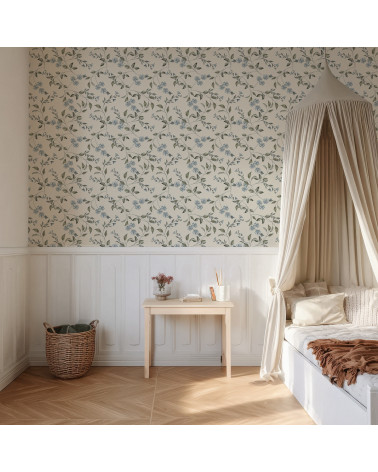 Papier peint enfant - promenade fleurie - bleu