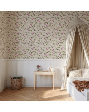 Papier peint enfant - promenade fleurie - rose