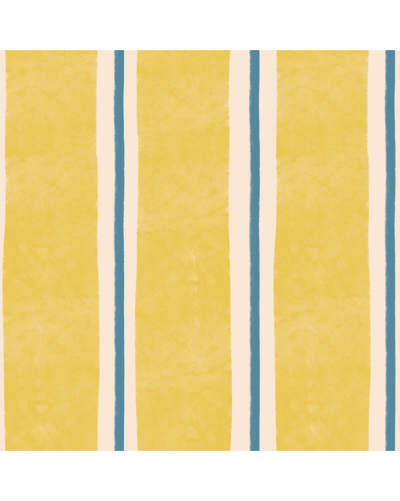 Papier peint enfant à rayures jaune et bleu