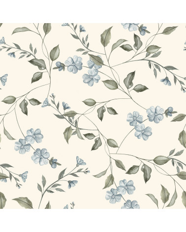 Echantillon papier Promenade fleurie - bleu ciel