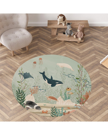 Tapis enfant rond en vinyl forêt sous-marine