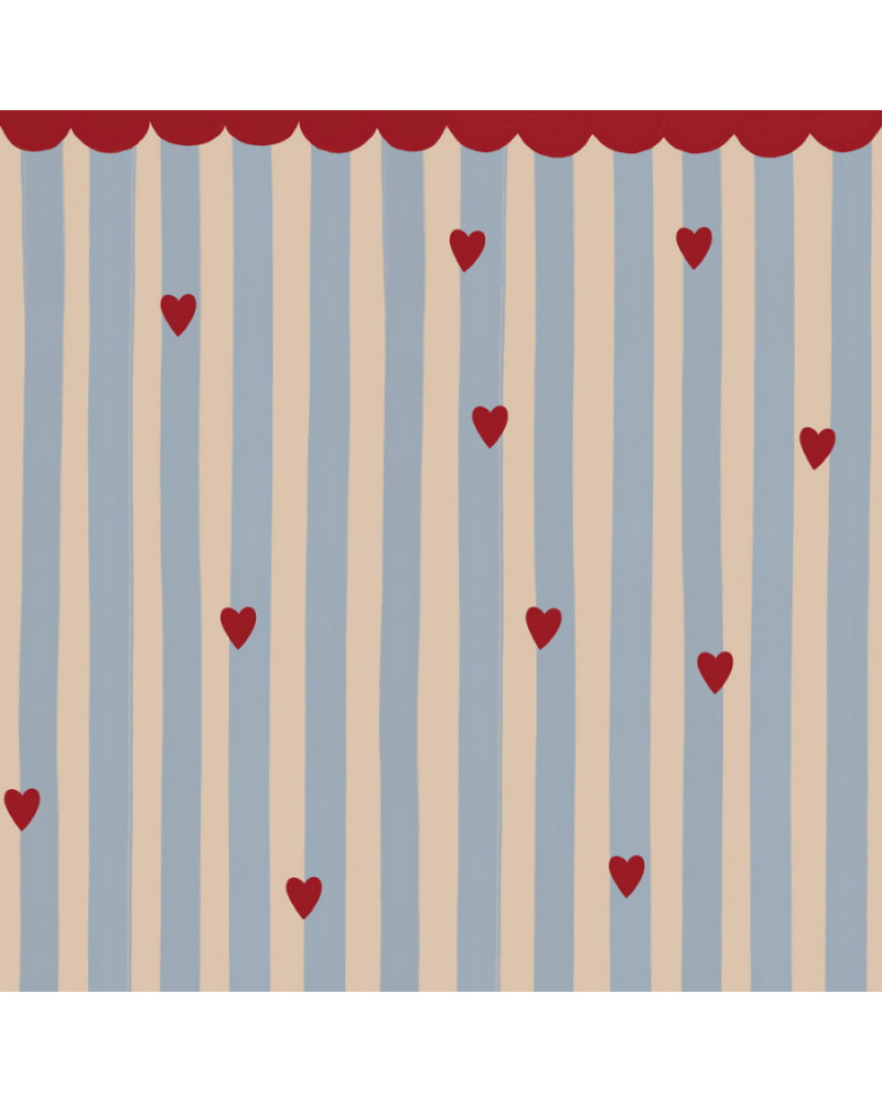 Papier peint enfant à rayures et cœurs rouges