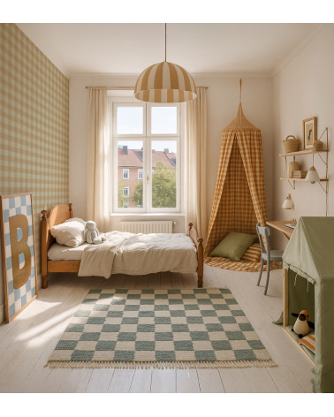 Papier Peint Vintage – Carreaux Naturels Vert et Beige