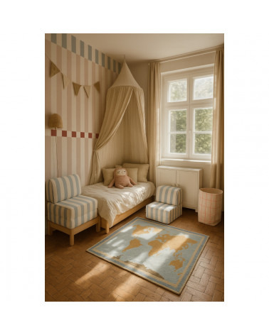 Papier Peint Enfant Nostalgie – Rayures Beige et Bleu