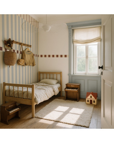 Papier Peint Enfant Nostalgie – Rayures Beige et Bleu