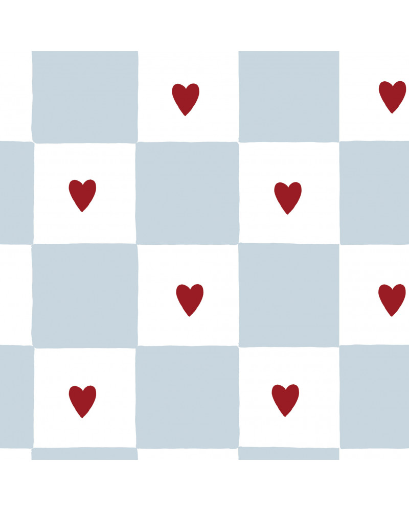 Echantillon papier peint - Carreaux et Cœurs Français