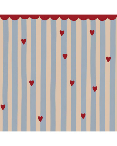 Echantillon Papier peint enfant à rayures et cœurs rouges