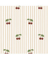 Echantillon Papier peint enfant à rayures rose avec cerises