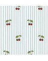 Echantillon Papier peint enfant à rayures bleues avec cerises