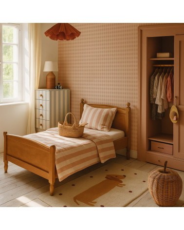 Papier Peint Enfant Carreaux Minimini – Rose et Crème