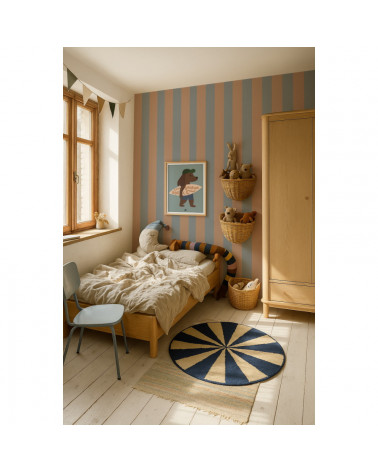 Papier Peint Enfant – Rayures Bleu et Beige