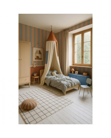 Papier Peint Enfant – Rayures Bleu et Beige