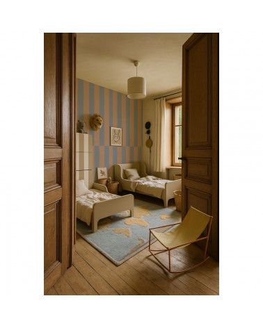 Papier Peint Enfant – Rayures Alternées Bleu et Beige