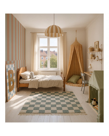 Papier Peint Enfant – Rayures Alternées Bleu et Beige