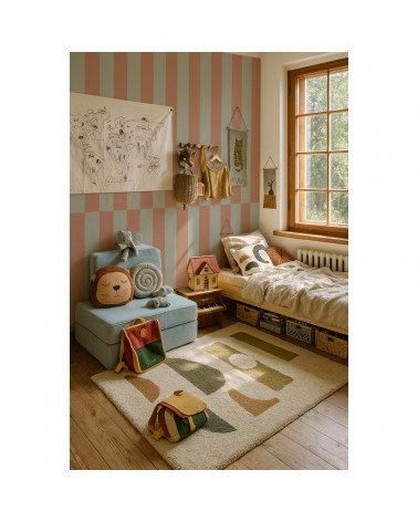 Papier Peint Enfant – Rayures Alternées Vert et Brun Nature