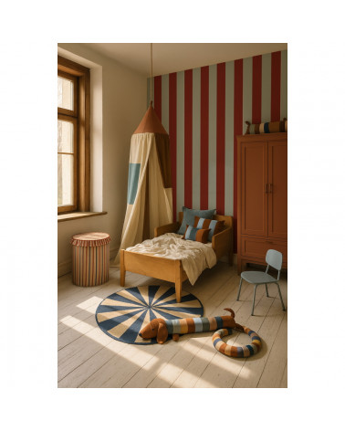 Papier Peint Enfant – Rayures Bleu et Rouge Vintage