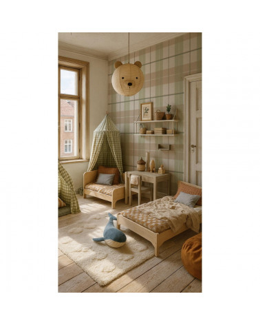 Papier Peint Enfant Carreaux Maxi – Beige et Vert