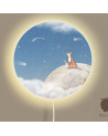 Applique murale ronde - Renard sur la Lune - fond bleu