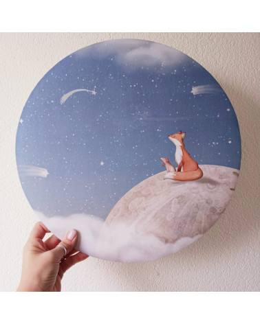 Applique murale ronde - Renard sur la Lune - fond bleu