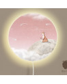 Applique murale ronde - Renard sur la Lune - fond rose