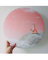 Applique murale ronde - Renard sur la Lune - fond rose