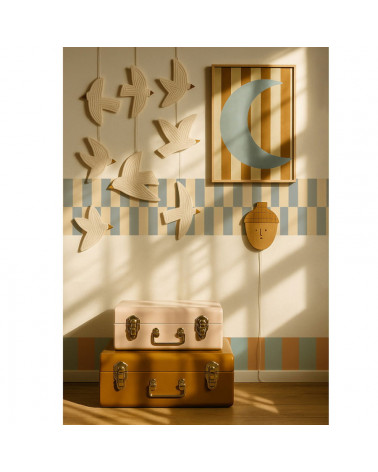 Frise murale Nostalgie à Rayures Beige et Bleu