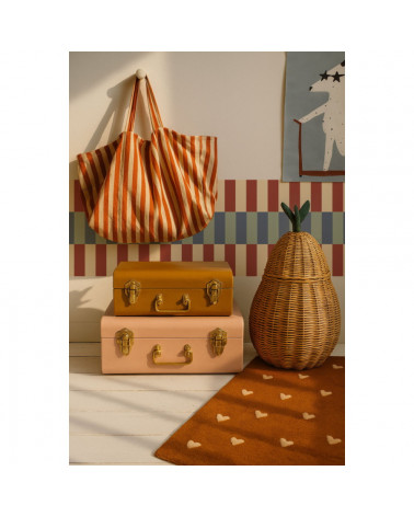 Frise murale Nostalgia à Rayures Beige et Rouge