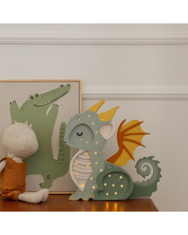 Lampe veilleuse en bois mini dragon - vert