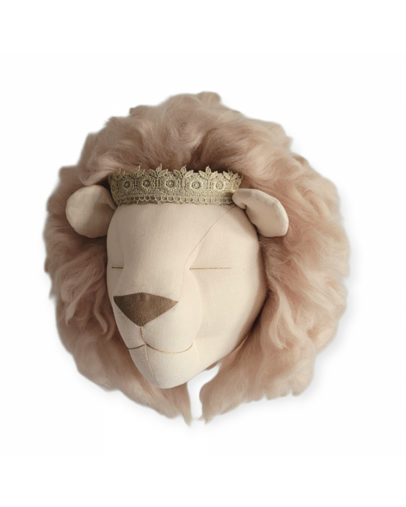 Trophée Lion en lin – light beige, crinière beige poudré