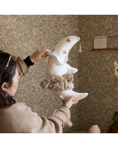 Lune en lin blanc cassé avec chapeau à suspendre